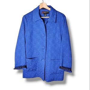 Peck & Peck Royal Blue Jacquard Blazer Coat L Preppy Classic